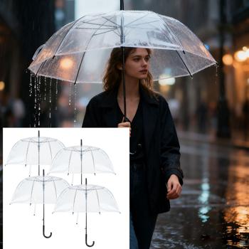 4 parapluies droits automatiques transparents, 85 cm de diamètre – parapluies dôme pour hommes et femmes – ouverture à une main
