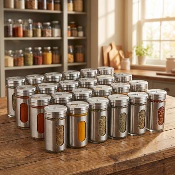 Elegante spargitore di spezie in acciaio inox con finestrella, set da 24, barattolo da 94 ml per spezie, erbe, sale, pepe, spargitore con 3 dimensioni di fori regolabili