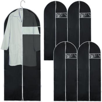 Lot de 4 housses de vêtement noires avec fermeture éclair et fenêtre, housse pour costumes, tailleurs, robes, housse de protection avec ouverture pour cintre