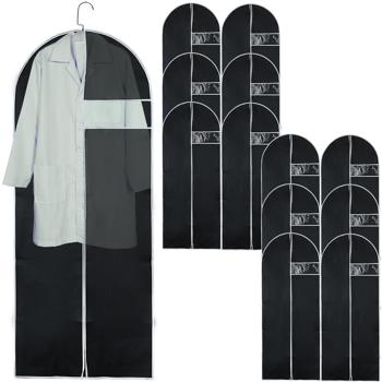 12 housses pour vêtements noires avec fermeture à glissière et fenêtre transparente – pour smokings, tailleurs, robes – ouverture pour cintre