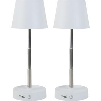 Preview: Lot de 2 élégantes lampes de table LED, dimmables et rechargeables : lampe de chevet moderne à batterie, hauteur réglable, blanc chaud – lampe de lecture sans fil au design en acier inoxydable