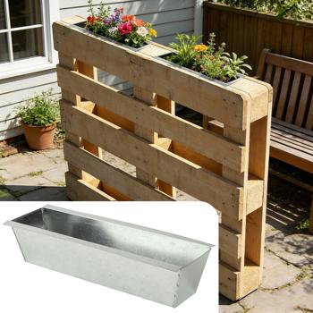 Premium Pflanzkasten für Europaletten aus verzinktem Metall, Paletteneinsatz mit 3 Ablauflöchern, Blumenkasten für Palettenmöbel, Silber