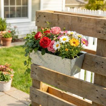 Premium Pflanzkasten für Europaletten mit Hängeschiene aus verzinktem Metall,  Paletteneinsatz & Balkonkasten für Geländer bis 2,5 cm Breite, Silber