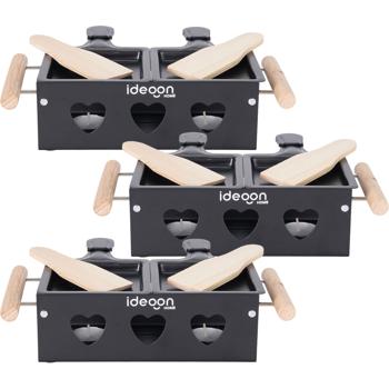 3er-Set Raclette-Teelicht für je 2 Personen, Raclette Set ohne Strom inkl. Teelichtern und Schaber, Metall, ideal für Balkon, Camping & unterwegs