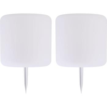 Preview: Set da 2 moderne lampade da tavolo cilindriche LED solari e lampade da giardino con picchetto, cambio di colore RGBW, ricarica USB, IP44 resistente alle intemperie