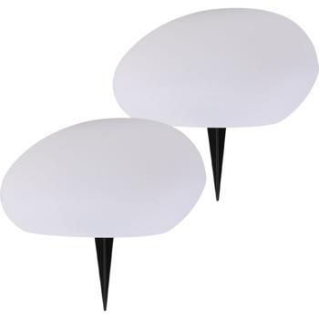 Preview: 2 lampes de jardin solaires élégantes IP44 – pierres décoratives avec piquet, lumière blanc chaud et colorée – résistantes aux intempéries, 22,4 cm