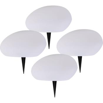 Preview: 4 lampes de jardin solaires élégantes IP44 – pierres décoratives avec piquet, lumière blanc chaud et colorée – résistantes aux intempéries, 22,4 cm