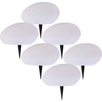 Preview: 6 lampes de jardin solaires élégantes IP44 – pierres décoratives avec piquet, lumière blanc chaud et colorée – résistantes aux intempéries, 22,4 cm