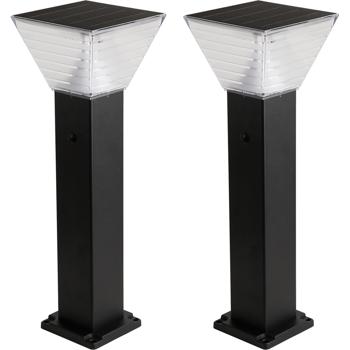 Preview: Set di 2 lampade solari premium a colonna per vialetti 60 cm in alluminio nero, 300 lm, IP65 impermeabile, emissione a 360°, 2 tonalità di luce e modalità di illuminazione, lampada da giardino