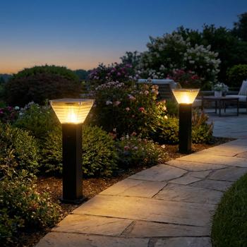 Set di 2 lampade solari premium a colonna per vialetti 60 cm in alluminio nero, 300 lm, IP65 impermeabile, emissione a 360°, 2 tonalità di luce e modalità di illuminazione, lampada da giardino