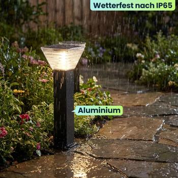 Preview: 2er-Set Premium Solar Säulen-Wegeleuchte 60cm aus Aluminium in Schwarz, 300lm, IP65 wasserfest, 360° Abstrahlung, 2 Lichtfarben & Leuchtmodi, Gartenlampe