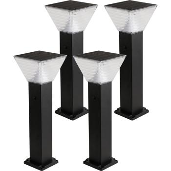 Preview: Set da 4 lampade solari premium a colonna per vialetti, 60 cm, in alluminio nero, 300 lm, IP65 impermeabile, emissione a 360°, 2 tonalità di luce e modalità di illuminazione, lampada da giardino