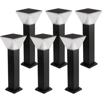 Preview: 6 bornes solaires extérieures en aluminium noir, 60 cm, 300 lm, IP65, résistantes aux intempéries, éclairage à 360°, 2 couleurs de lumière et modes d’éclairage