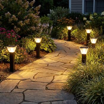 6 bornes solaires extérieures en aluminium noir, 60 cm, 300 lm, IP65, résistantes aux intempéries, éclairage à 360°, 2 couleurs de lumière et modes d’éclairage