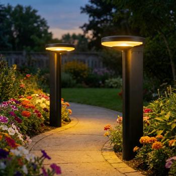 Set di 2 lampade segnapasso a colonna solari Premium in alluminio nero, LED SMD luminosi da 300 lm, sensore crepuscolare & 2 modalità di luce, moderna lampada da giardino resistente alle intemperie