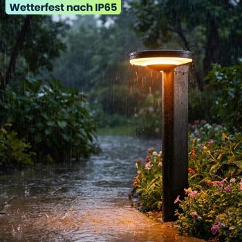 Preview: 4er-Set Premium Solar Säulen-Wegeleuchte aus Aluminium in Schwarz, 300lm helle SMD-LEDs, Dämmerungssensor, wetterfeste Gartenlampe modern