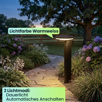 Preview: 6er-Set Premium Solar Säulen-Wegeleuchte aus Aluminium in Schwarz, 300lm helle SMD-LEDs, Dämmerungssensor & 2 Leuchtmodi, wetterfeste Gartenlampe modern