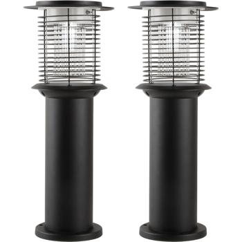Preview: 2 lampes de jardin solaires en acier inoxydable avec destructeur de moustiques, balises LED 2 en 1, lumière blanc chaud 300 lm, UV de 15 lm contre les insectes, IP44, 25 x 60 cm