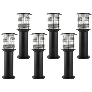 Preview: Set di 6 lampade solari da giardino in acciaio inox con zanzariera, paletto LED 2 in 1 nero, bianco caldo 300 lm & protezione insetti UV 15 lm, IP44, 25 x 60 cm
