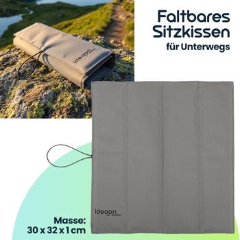 Preview: 2er-Set Faltbares Sitzkissen für Unterwegs - Outdoor Thermokissen Grau aus robustem Oxford-Stoff - Wasserdicht & Isolierend für Wandern, Camping, Stadion & Kita