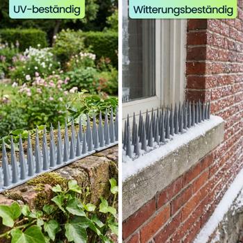 Preview: 12er Set Taubenspikes Grau 5,4m - Effektive Vogelabwehr aus Polycarbonat - 3-reihige Abwehrspikes gegen Tauben, Möwen, Marder, Katzen & Eichhörnchen