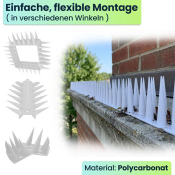 Preview: 12er Set Taubenspikes Weiss 5,4m - Effektive Vogelabwehr aus Polycarbonat - 3-reihige Abwehrspikes gegen Tauben, Möwen, Marder, Katzen & Eichhörnchen