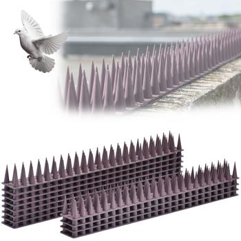 Preview: Lot de 12 pics anti-pigeons marron 5,4 m – système de protection anti-oiseaux efficace en polycarbonate – pics de défense à 3 rangées contre pigeons, mouettes, martres, chats et écureuils