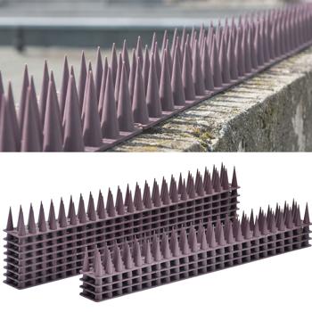 Lot de 12 pics anti-pigeons marron 5,4 m – système de protection anti-oiseaux efficace en polycarbonate – pics de défense à 3 rangées contre pigeons, mouettes, martres, chats et écureuils