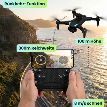 Preview: 4K Drohne mit Kamera Schwenkbar C0 Zertifiziert Bürstenloser Motor Faltbar GPS Rückkehr Hinderniserkennung Follow-Me Live-Übertragung Waypoint App