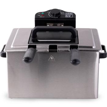 Preview: Premium Doppelkorb Fritteuse 5L Edelstahl – 2000W für schnelle, knusprige Ergebnisse - Profi Kaltzonen Fritteuse mit 3 Körben