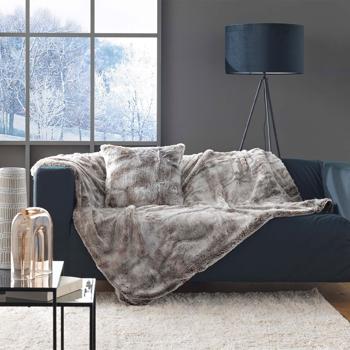 Preview: Lot de 2 coussins d&eacute;coratifs moelleux 45x45 cm - Housse effet fourrure incroyablement douce, brun chocolat, housse amovible - Doux, chauds et faciles d‘entretien