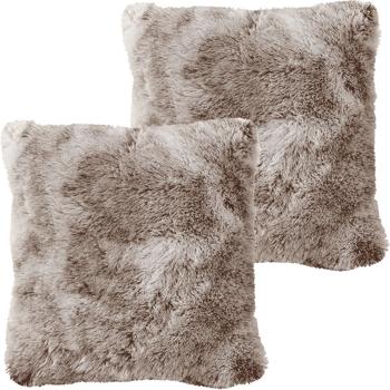 Set da 2 cuscini decorativi soffici 45x45 cm - Federa effetto pelliccia morbidissima, marrone cioccolato, fodera rimovibile - Morbidi, caldi e facili da curare