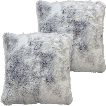 Set da 2 cuscini decorativi soffici 45x45 cm - Federa effetto pelliccia morbidissima, grigio, fodera rimovibile - Morbido, caldo e di facile manutenzione