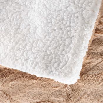 Preview: Couverture de canapé douillette aspect fourrure luxueux, 180 x 220 cm, couleur sable - idéale pour des moments cosy sur le canapé ou comme couvre-lit