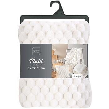 Preview: Lot de 2: Couverture de canap&eacute; douillette 125 x 150 cm & coussin de canap&eacute; luxueux 45 x 45 cm en blanc - Pour des moments cocooning sur le canap&eacute;