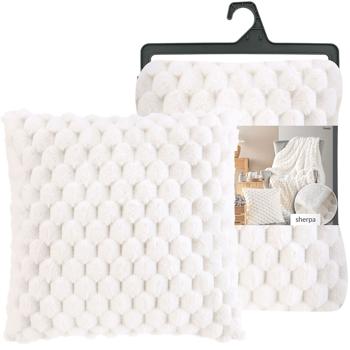 Preview: Lot de 2: Couverture de canap&eacute; douillette 125 x 150 cm & coussin de canap&eacute; luxueux 45 x 45 cm en blanc - Pour des moments cocooning sur le canap&eacute;