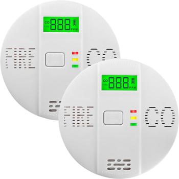 Preview: Lot de 2 détecteurs combinés CO & fumée Air-Guard Duo, 85 dB. Alarme incendie & monoxyde de carbone fiable avec LCD numérique, fonction test & sourdine