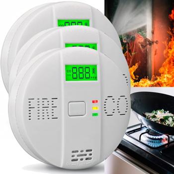 Lot de 3 détecteurs combinés CO et fumée Air-Guard Duo, 85 dB. Alarme incendie et monoxyde de carbone fiable avec LCD numérique, fonction test et mise en sourdine