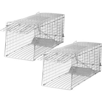 Preview: Lot de 2 pièges vivants professionnels pour martres – piège à treillis réutilisable avec plaque de déclenchement, poignée de transport et protection anti-morsure – pour martres et petits rongeurs