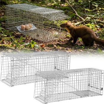 Lot de 2 pièges vivants professionnels pour martres – piège à treillis réutilisable avec plaque de déclenchement, poignée de transport et protection anti-morsure – pour martres et petits rongeurs