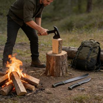 Preview: Set survival – accetta, coltello & machete con 3 foderi da cintura, pietra per affilare & firesteel professionale con raschietto – per outdoor, campeggio e avventura