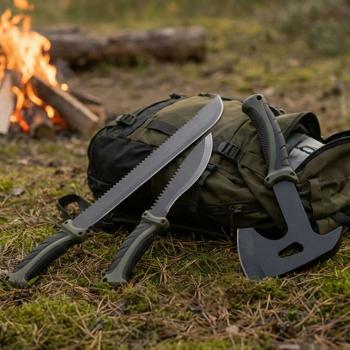Set survival – accetta, coltello & machete con 3 foderi da cintura, pietra per affilare & firesteel professionale con raschietto – per outdoor, campeggio e avventura