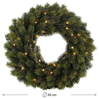 Preview: Wunderschöner 40cm LED Tannen-Kranz, Aussenbeleuchtung Schutzart IP44, 49 Lichter, Weihnachts-Deko für Tür & Fenster