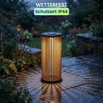 Preview: 2er-Set Stilvolle Solar-Laterne aus Bambus 60cm – Warmweisse LED Gartenleuchte, die perfekte wetterfeste Aussen-Deko für Ihre Terrasse & Garten