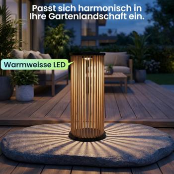 Preview: 2er-Set Stilvolle Solar-Laterne aus Bambus 60cm – Warmweisse LED Gartenleuchte, die perfekte wetterfeste Aussen-Deko für Ihre Terrasse & Garten