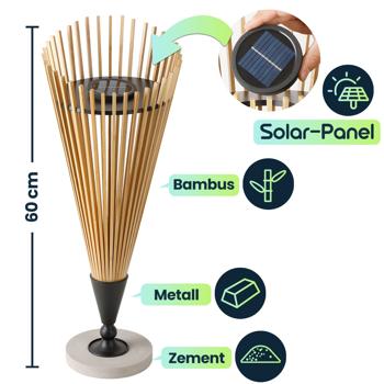 Preview: 2er-Set Dekorative Solar-Laterne 60cm aus Bambus: Moderne Solarleuchte für den Garten mit stimmungsvollem Licht, wetterfest IP44