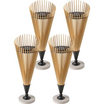 Preview: Lot de 4 lanternes solaires décoratives de 60 cm en bambou : lampe solaire de jardin moderne à lumière d’ambiance, résistante aux intempéries IP44