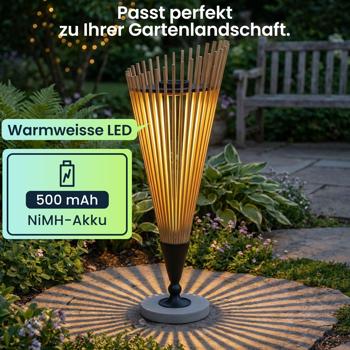 Preview: 4er-Set Dekorative Solar-Laterne 60cm aus Bambus: Moderne Solarleuchte für den Garten mit stimmungsvollem Licht, wetterfest IP44