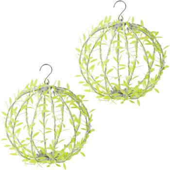 Preview: Lot de 2 sphères lumineuses solaires motif feuilles - boule de jardin Ø20 cm avec 72 LED blanc chaud - luminaire extérieur IP44 incl. pique de sol, crochet en S et panneau solaire