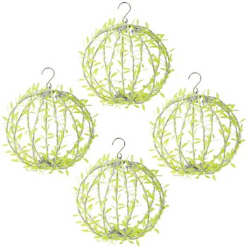 Preview: 4er-Set Solar Leuchtkugel im Blätterdesign - Ø20cm Gartenkugel mit 72 warmweissen LEDs - IP44 Aussenleuchte inkl. Erdspiess, S-Haken und Solarpanel